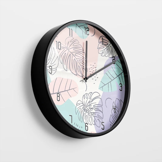 Pastel Tropical Monstera Wall Clock