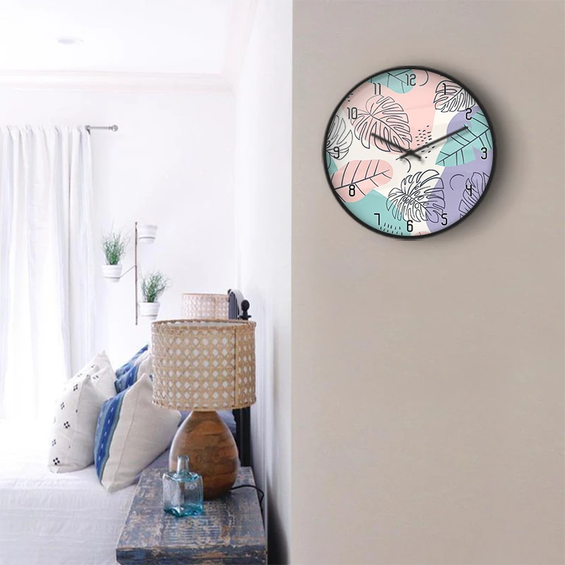 Pastel Tropical Monstera Wall Clock
