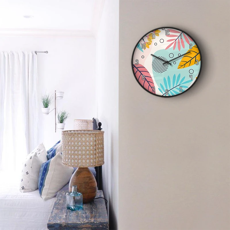 Abstract Tropical Leaves Wall Clock