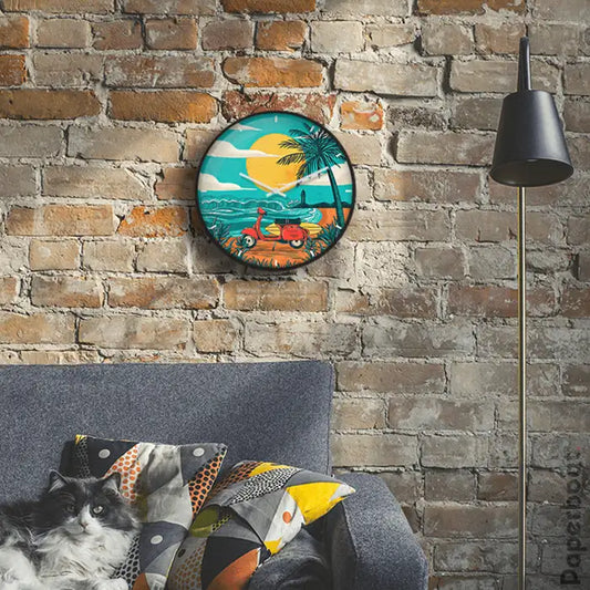 Aesthetic Beach illustration Wall Clock