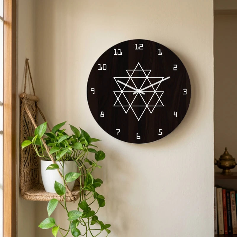 Yantra Geometry Wall Clock - Brown Front View
