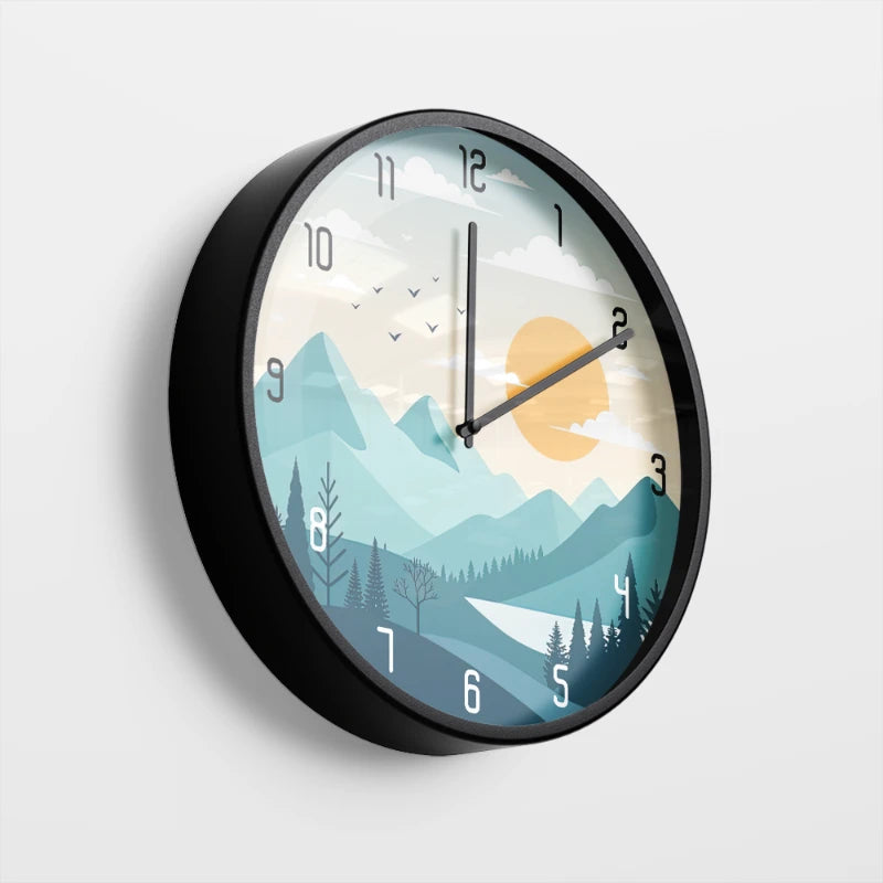 Teal Mountain Lake Sunrise Wall Clock