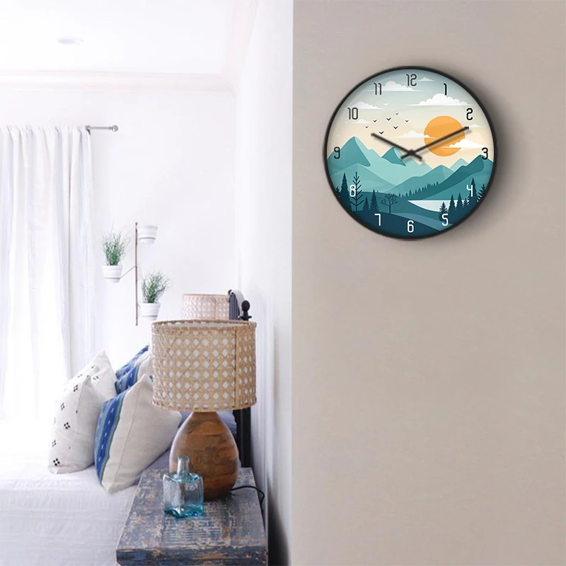 Teal Mountain Lake Sunrise Wall Clock