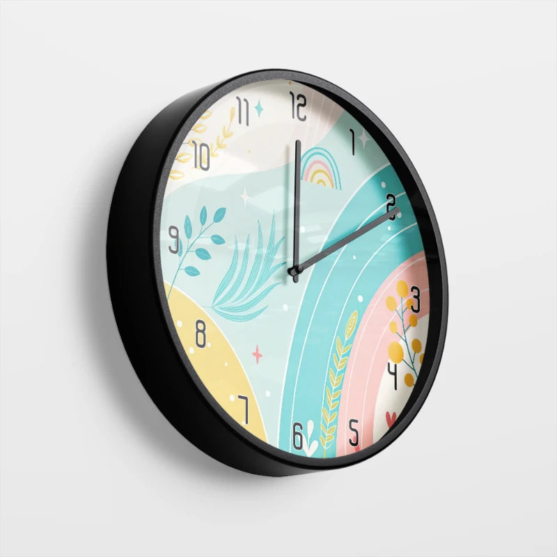Boho Rainbow Leaf Wall Clock