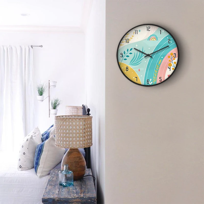 Boho Rainbow Leaf Wall Clock
