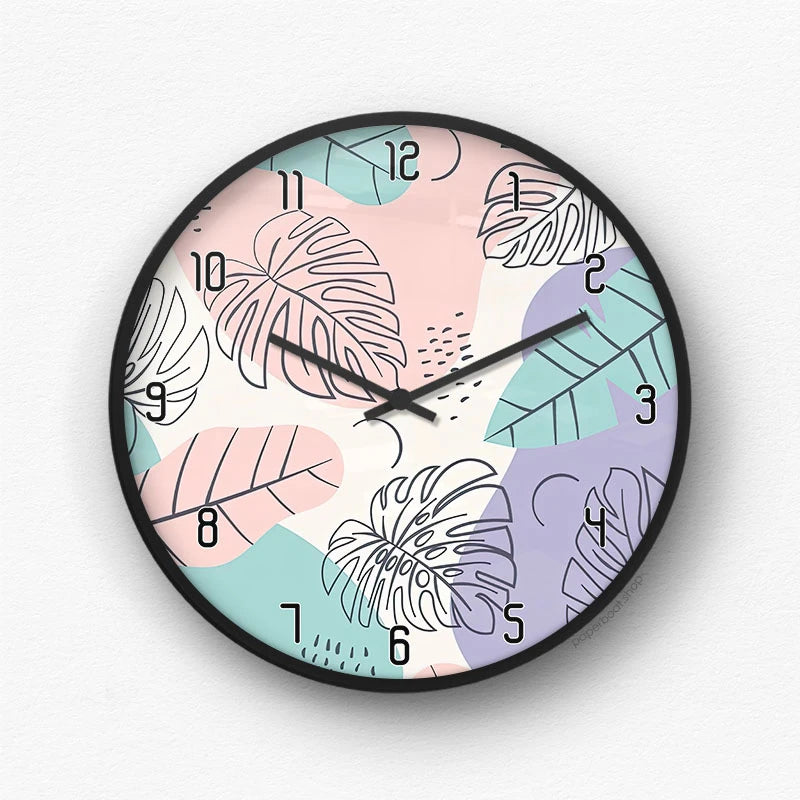 Pastel Tropical Monstera Wall Clock