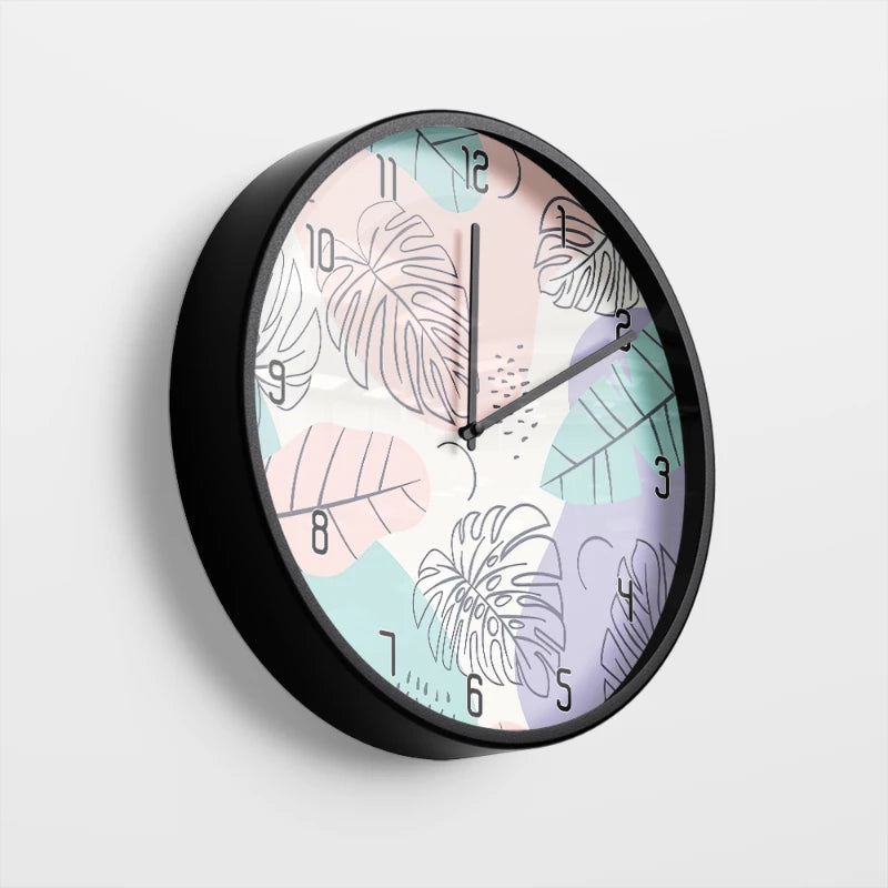 Pastel Tropical Monstera Wall Clock