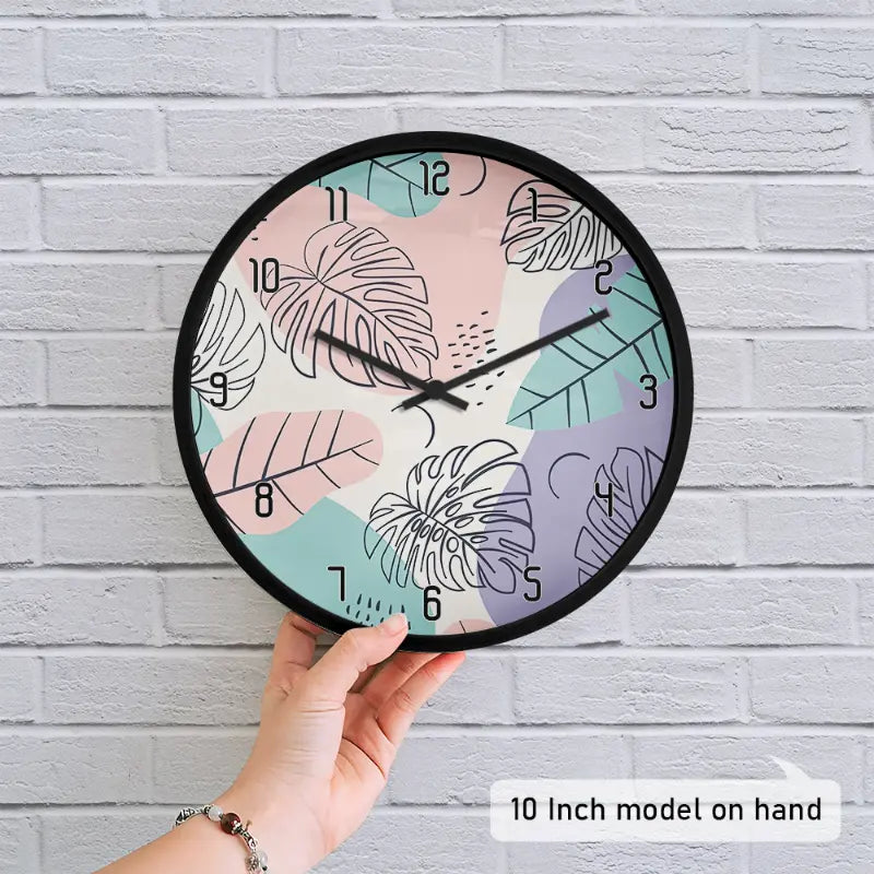 Pastel Tropical Monstera Wall Clock