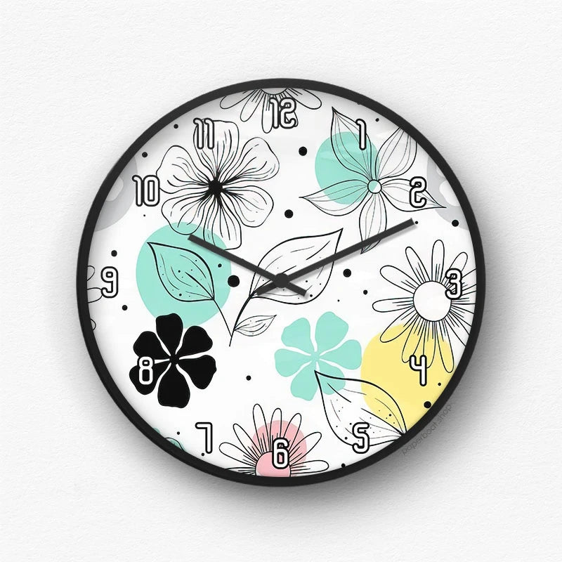 Minimalist Botanical Floral Wall Clock