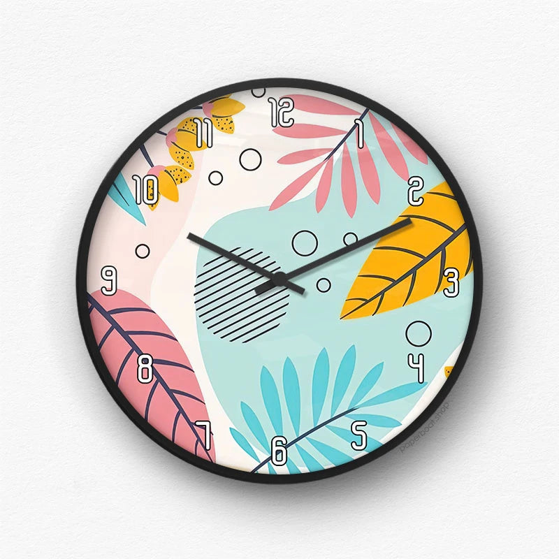 Abstract Tropical Leaves Wall Clock