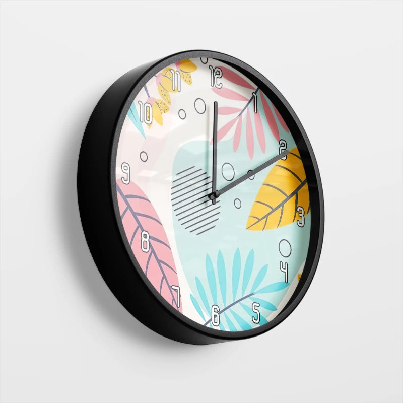 Abstract Tropical Leaves Wall Clock