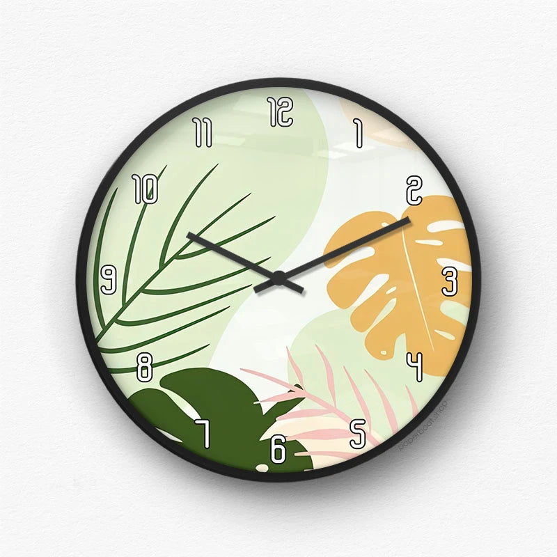 Green and Yellow Monstera Wall Clock