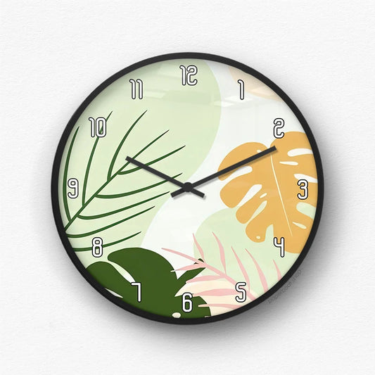 Green and Yellow Monstera Wall Clock