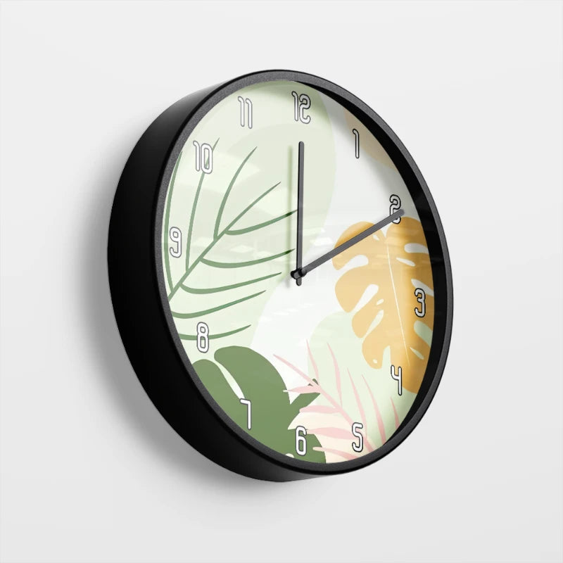 Green and Yellow Monstera Wall Clock