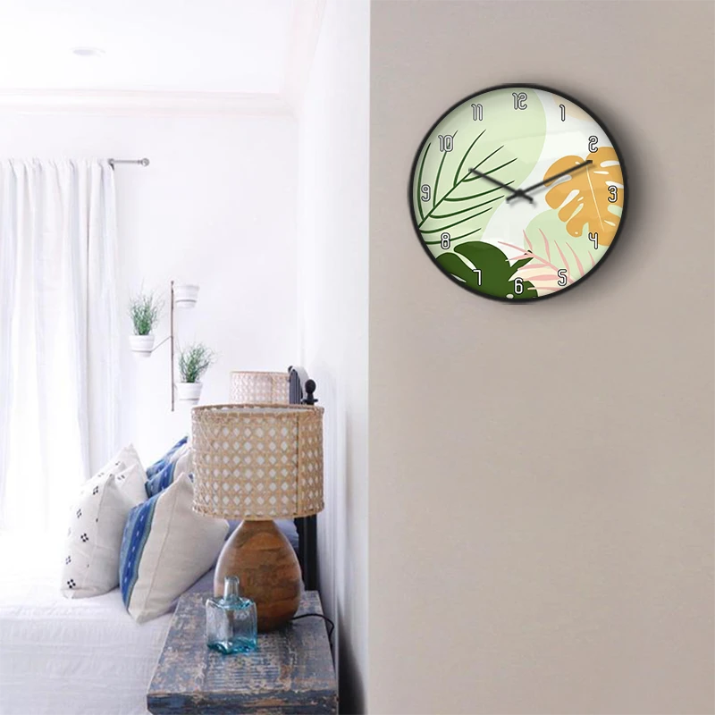 Green and Yellow Monstera Wall Clock