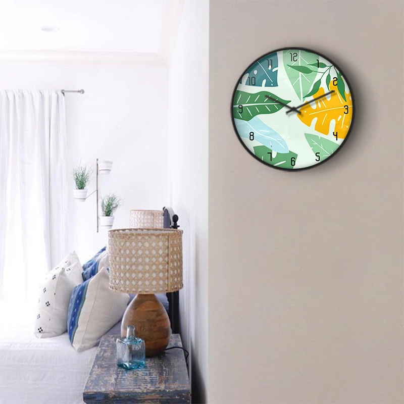 Simple Green Tropical Leaf Wall Clock