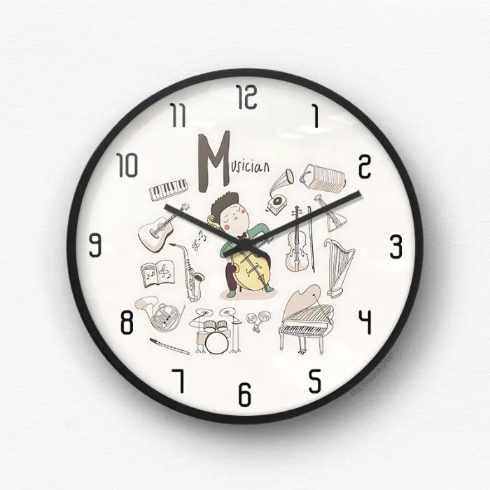 Musician Cartoon Character Instruments Wall Clock
