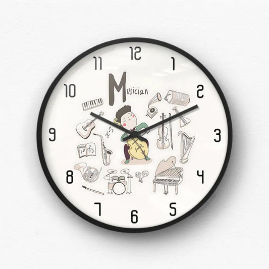 Musician Cartoon Character Instruments Wall Clock