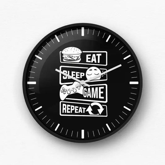 Eat Sleep Game Repeat Wall Clock