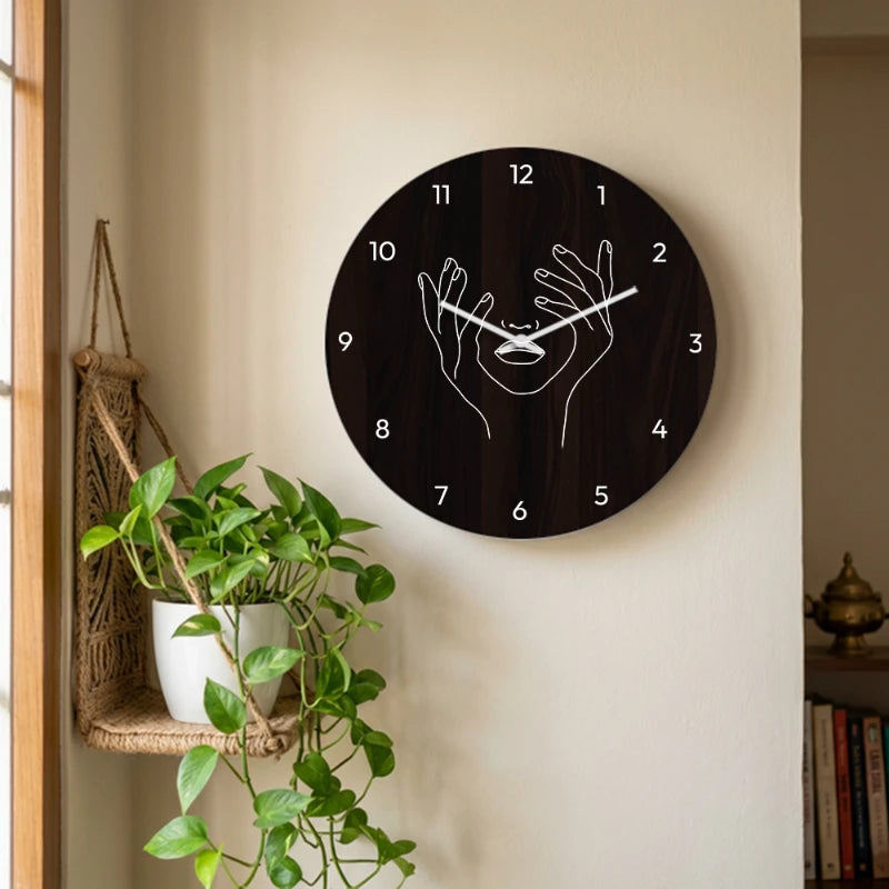 Aesthetic Face Line Art Wall Clock - Brown Front View
