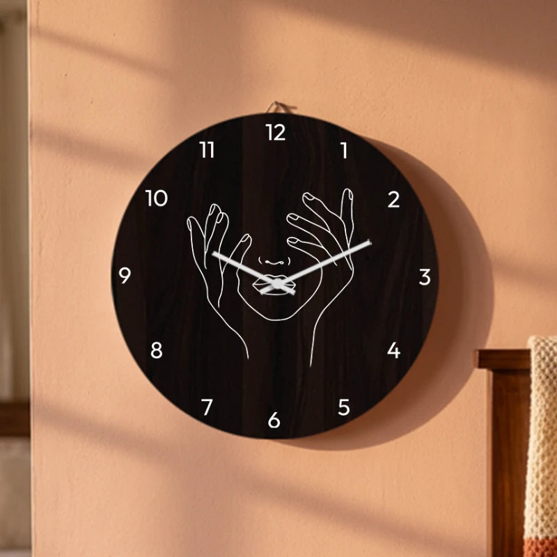 Aesthetic Face Line Art Wall Clock - Brown