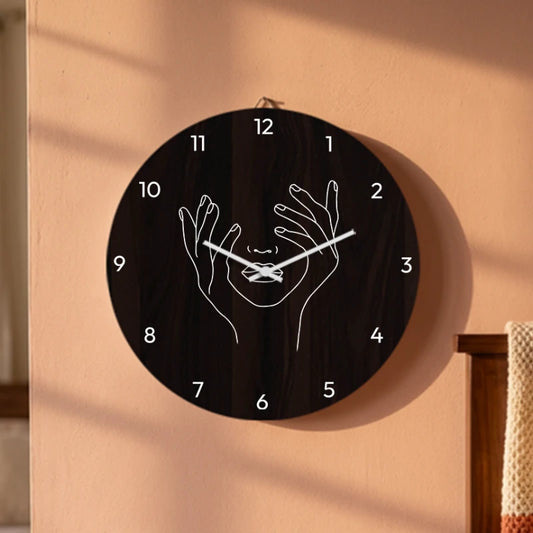 Aesthetic Face Line Art Wall Clock - Brown