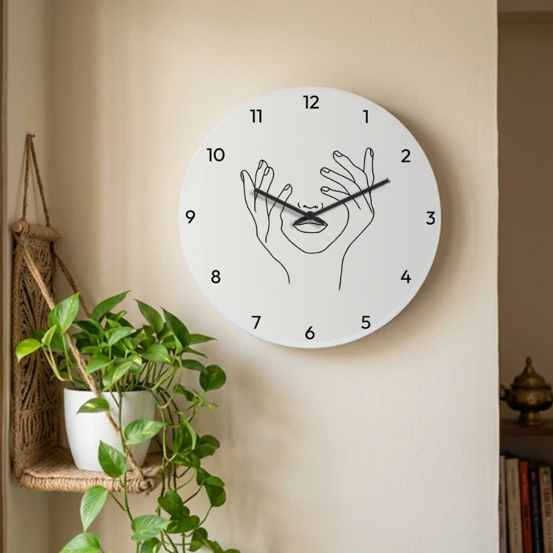 Aesthetic Face Line Art Wall Clock - White Front View