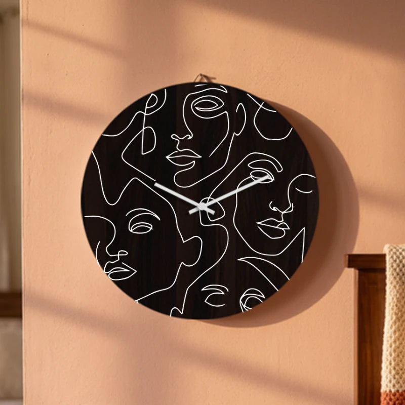 Abstract Faces Collage Wall Clock - Brown