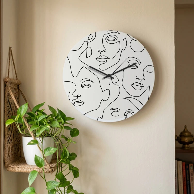 Abstract Faces Collage Wall Clock - White Front View