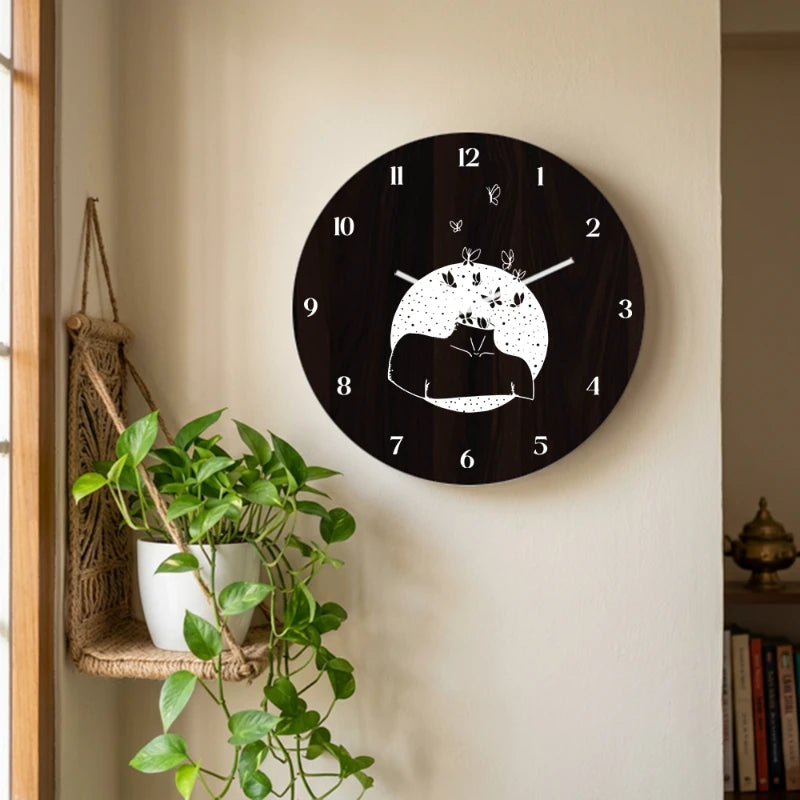 Butterfly Silhouette Wall Clock - Brown Front View