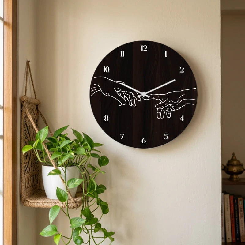 Creation of Adam Hands Wall Clock - Brown Front View