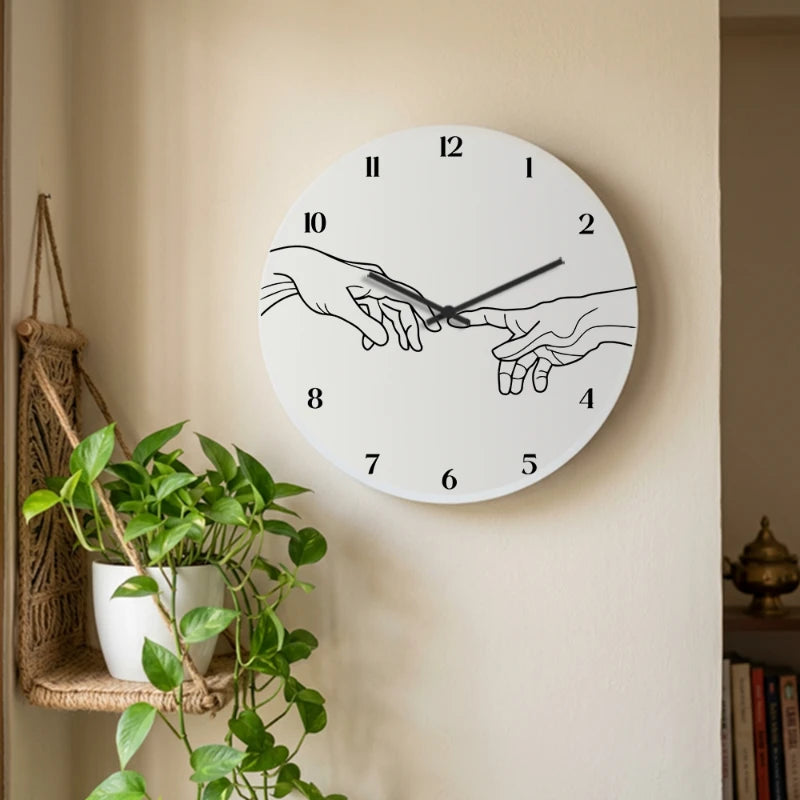 Creation of Adam Hands Wall Clock - White Front View