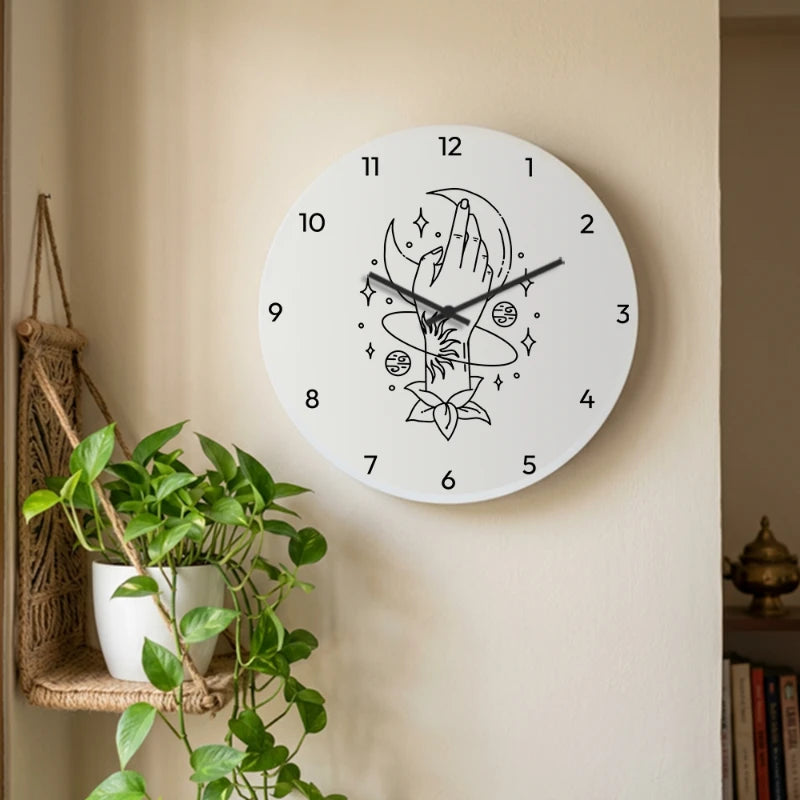 Celestial Mystic Hand Wall Clock - White Front View