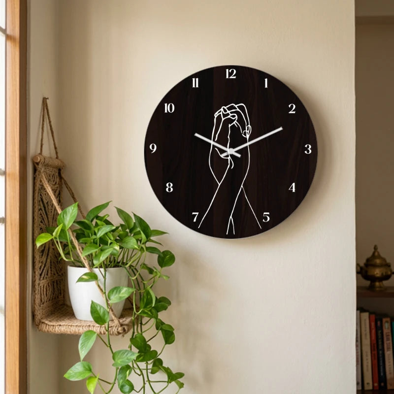 Intertwined Holding Hands Wall Clock - Brown Front View