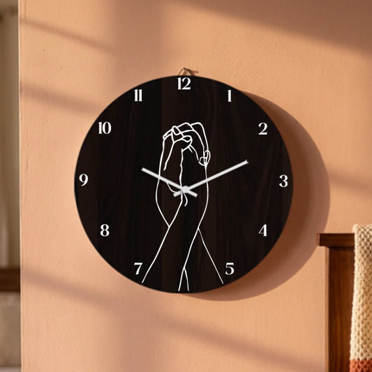 Intertwined Holding Hands Wall Clock - Brown