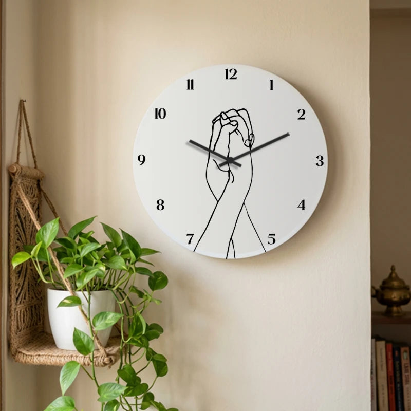 Intertwined Holding Hands Wall Clock - White Front View