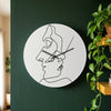Dual Faces Embrace Line Art Wall Clock - White