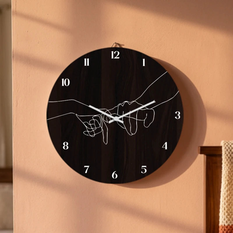 Pinky Promise Line Art Wall Clock - Brown