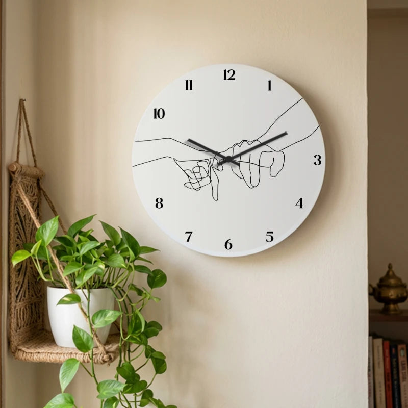 Pinky Promise Line Art Wall Clock - White Front View