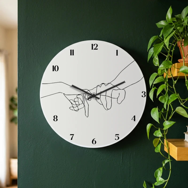 Pinky Promise Line Art Wall Clock - White