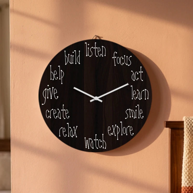 Inspirational Action Words Wall Clock - Brown