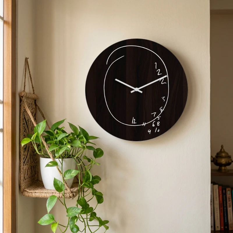 Fallen Numbers Funny Scribble Wall Clock - Brown Front View