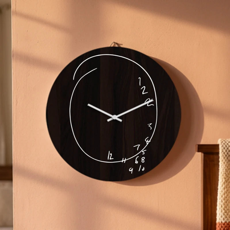 Fallen Numbers Funny Scribble Wall Clock - Brown