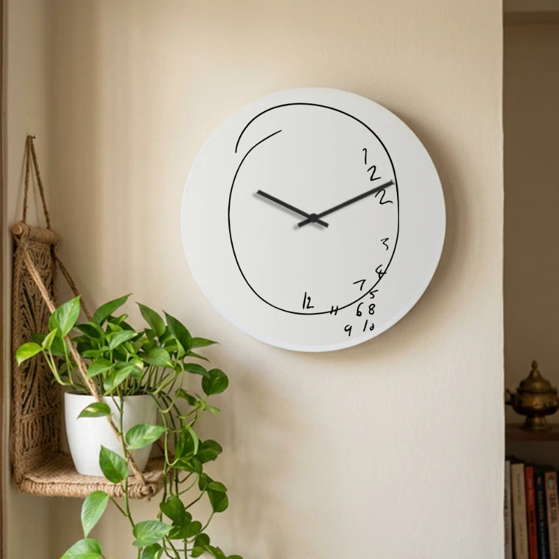 Fallen Numbers Funny Scribble Wall Clock - White Front View