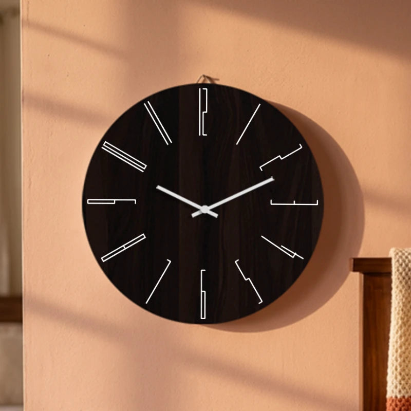 Modern Outline Numeral Wall Clock - Brown