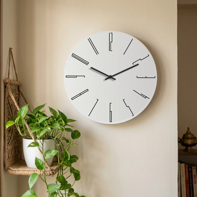 Modern Outline Numeral Wall Clock - White Front View