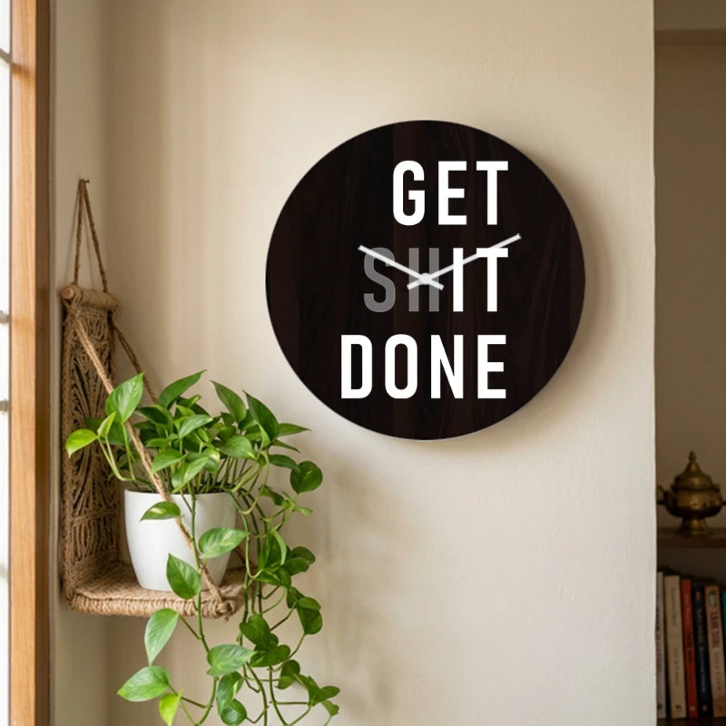 Get Shit Done Motivational Wall Clock - Brown Front View