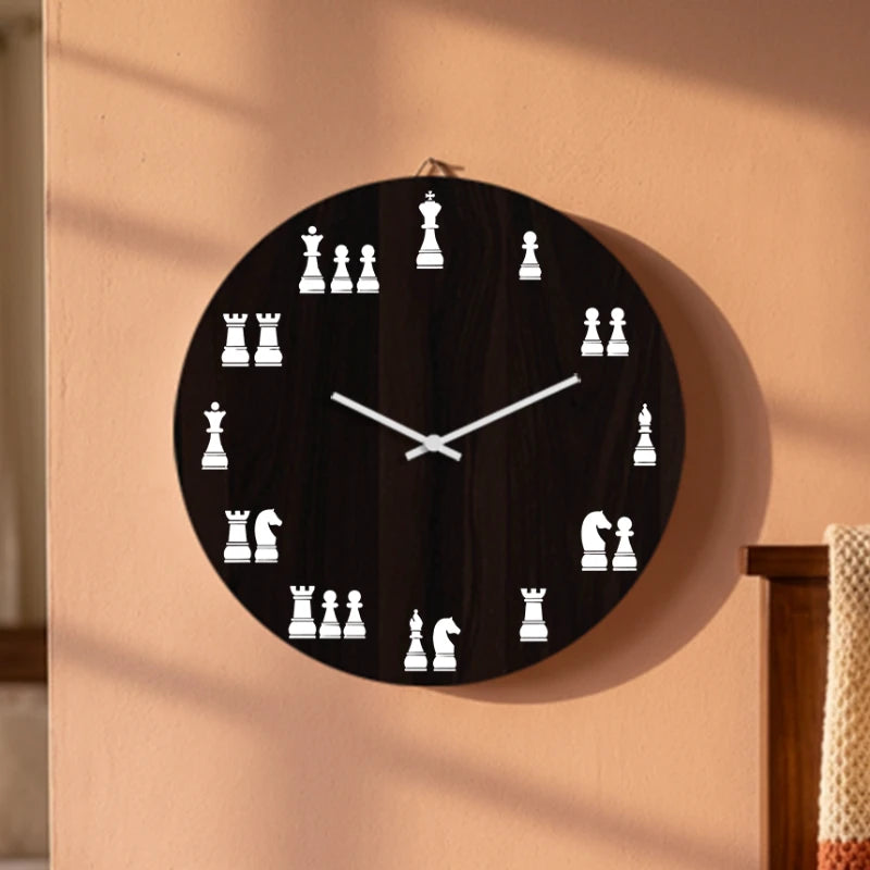 Chess Pieces Art Wall Clock - Brown
