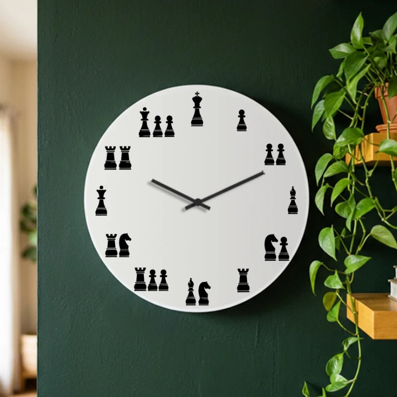 Chess Pieces Art Wall Clock - White