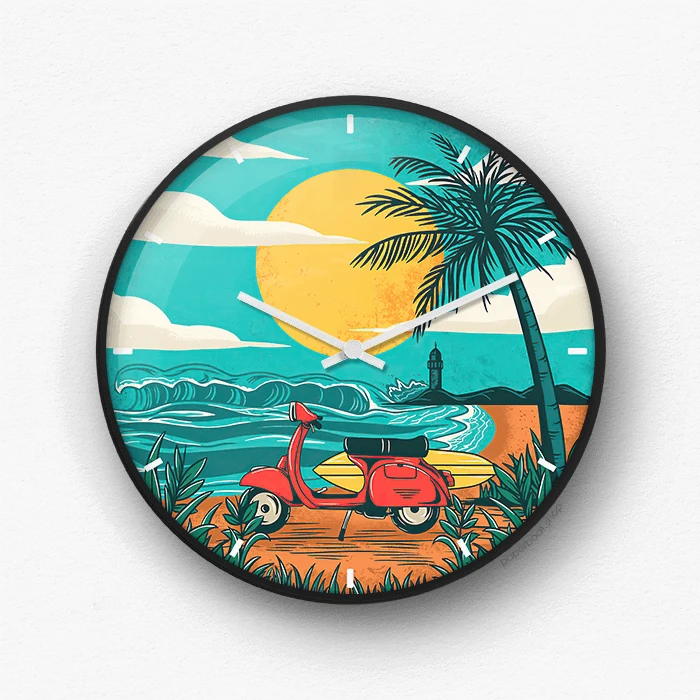 Aesthetic Beach illustration Wall Clock